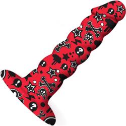 Collage Goth Girl Twisted Silicone Dildo, 7 Inch, Red