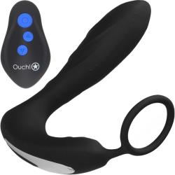 Ouch! E-Stim & Vibrating Butt Plug with Ring and Wireless Remote, 5.71 Inch, Black
