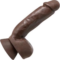 Dr. Skin Plus Thick Posable Dildo with Squeezable Balls, 8 Inch, Chocolate