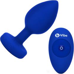 b-Vibe Remote-Controlled Vibrating Jewel Plug, 4.39 Inch, Navy