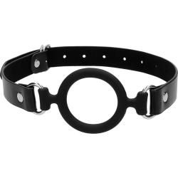 Ouch! Silicone Ring Gag with Adjustable Bonded Leather Straps, Black
