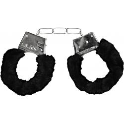 Ouch! Pleasure Furry Handcuffs with Quick-Release Button, Black