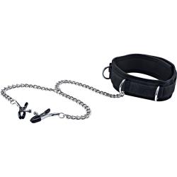 Ouch! Velcro Collar with Nipple Clamps and Adjustable Straps, Black