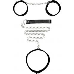 Ouch! Velcro Collar with Leash and Wrist Cuffs with Adjustable Straps, Black