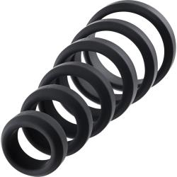 Adam and Eve 6-Piece Silicone Cockring Set, Black