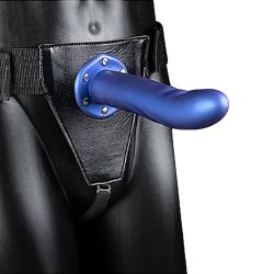 Ouch! Textured Curved Hollow Strap-On, 8 Inch, Metallic Blue