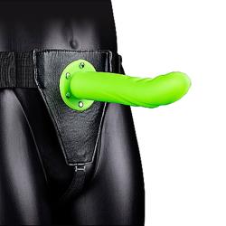 Ouch! Textured Curved Hollow Strap-On, 8 Inch, Glow in the Dark