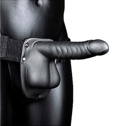 Ouch! Ribbed Hollow Strap-On with Balls, 8 Inch, Gunmetal