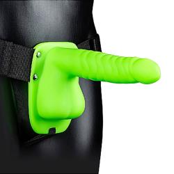 Ouch! Ribbed Hollow Strap-On with Balls, 8 Inch, Glow in the Dark