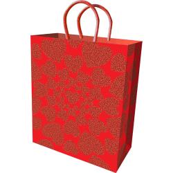 Glitter Hearts Holiday Gift Bag, Red