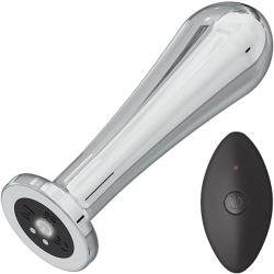 Ass-Sation Remote Control Vibrating Metal Plug, 4.25 Inch, Silver Bulb