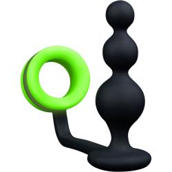 Ouch! Glow in the Dark Silicone Beaded Anal Plug wiith Detachable Cockring, Neon Green
