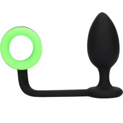 Ouch! Glow in the Dark Silicone Anal Plug with Detachable Cockring, 3.86 Inch, Neon Green