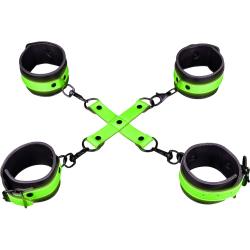 Ouch! Glow in the Dark Hand & Ankle Cuffs with Hogtie Set, Neon Green