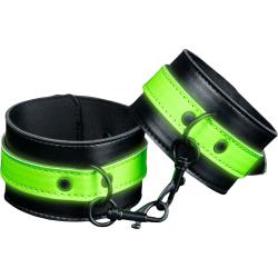 Ouch! Glow in the Dark Bonded Leather Ankle Cuffs, Neon Green