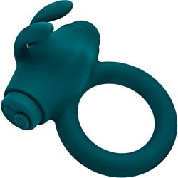Playboy Bunny Buzzer Vibrating Silicone Cockring with Stimulator, Deep Teal