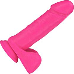 Neo Dual Density Dildo with Balls and Suction Cup, 8 Inch, Neon Pink