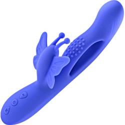 Evolved Butterfly Dreams Rechargeable Dual Stim Silicone Vibrator, 9.38 Inch, Blue