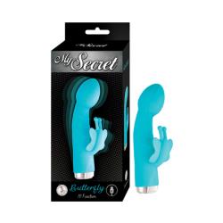 My Secret Butterfly Dual Action Vibrator, 5.25 Inch, Aqua