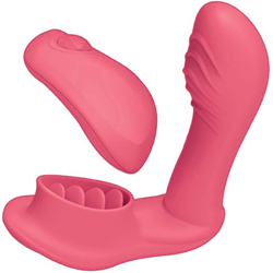 Blaze Satisfier Dual Action Intimate Massager with Remote Control, 4 Inch, Coral