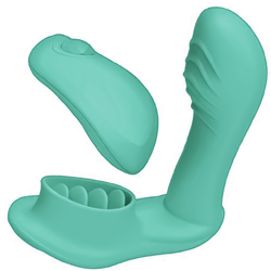 Blaze Satisfier Dual Action Intimate Massager with Remote Control, 4 Inch, Aqua