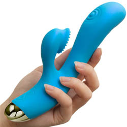 Aria Arousing AF Dual Pulsations Silicone Vibrator, 8 Inch, Blue