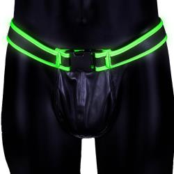 Ouch! Glow in the Dark Bonded Leather Buckle Jock Strap, L/XL, Neon Green