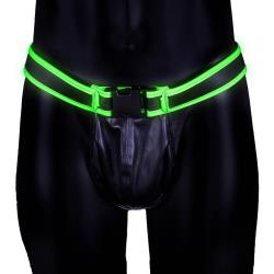 Ouch! Glow in the Dark Bonded Leather Buckle Jock Strap, S/M, Neon Green