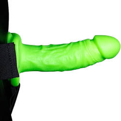 Ouch! Glow in the Dark Realistic Hollow Strap-On Set, 6 Inch, Neon Green