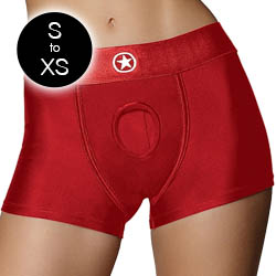 Ouch! Vibrating Strap-on Boxer Style Harness, Extra Small/Small, Red