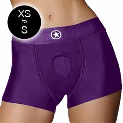 Ouch! Vibrating Strap-on Boxer Style Harness, Extra Small/Small, Purple