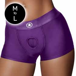 Ouch! Vibrating Strap-on Boxer Style Harness, Medium/Large, Purple