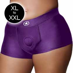 Ouch! Vibrating Strap-on Boxer Style Harness, XL/XXL, Purple