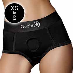 Ouch! Vibrating Strap-on Brief Style Harness, Extra Small/Small, Black