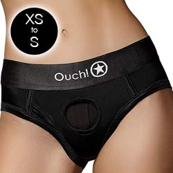 Ouch! Vibrating Strap-on High-cut Brief Style Harness, Extra Small/Small, Black