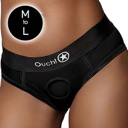 Ouch! Vibrating Strap-on High-cut Brief Style Harness, Medium/Large, Black