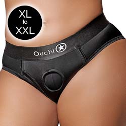 Ouch! Vibrating Strap-on High-cut Brief Style Harness, XL/XXL, Black