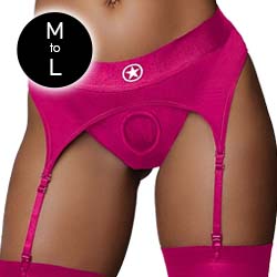 Ouch! Vibrating Strap-on Thong with Adjustable Garters Harness, Medium/Large, Pink