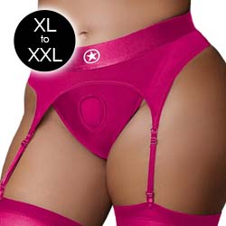 Ouch! Vibrating Strap-on Thong with Adjustable Garters Harness, XL/XXL, Pink