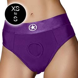 Ouch! Vibrating Strap-on Thong Harness with Removable Butt Straps, Extra Small/Small, Purple