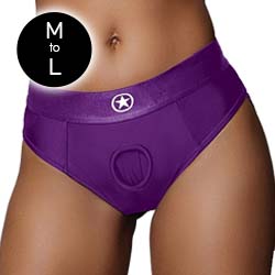 Ouch! Vibrating Strap-on Thong Harness with Removable Butt Straps, Medium/Large, Purple