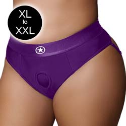 Ouch! Vibrating Strap-on Thong Harness with Removable Butt Straps, XL/XXL, Purple