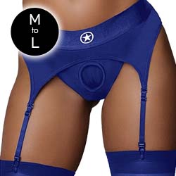 Ouch! Vibrating Strap-on Thong with Adjustable Garters Harness, Medium/Large, Blue