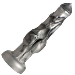 Creature Cocks Night Prowler Silicone Dildo, 10.1 Inch, Silver/Black