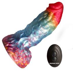 Creature Cocks Rainbow Phoenix Vibrating Silicone Dildo with Remote, 6.8 Inch