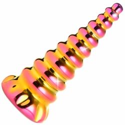 Creature Cocks Twilight Glass Dildo, 6.3 Inch, Gold/Pink Rainbow