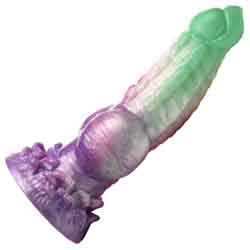 Creature Cocks Aqua Phoenix Silicone Dildo, 8.6 Inch, Purple/Green