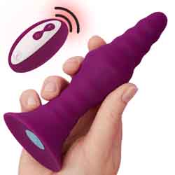 FemmeFunn Pyra Rechargeable Silicone Vibrating Anal Plug with Remote, 5.9 Inch, Dark Fuchsia