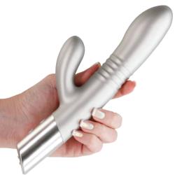 Royals Grace Thrusting Silicone Rabbit Vibrator, 9.5 Inch, Champagne