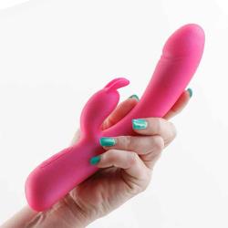 Royals Divine Warming Metallic Silicone Rabbit Vibrator, 8.75 Inch, Pink